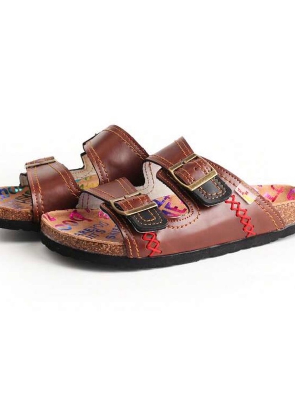 Tma Eyes Women’s Vintage Leather Double Buckle Slides New - Picture 5 of 9